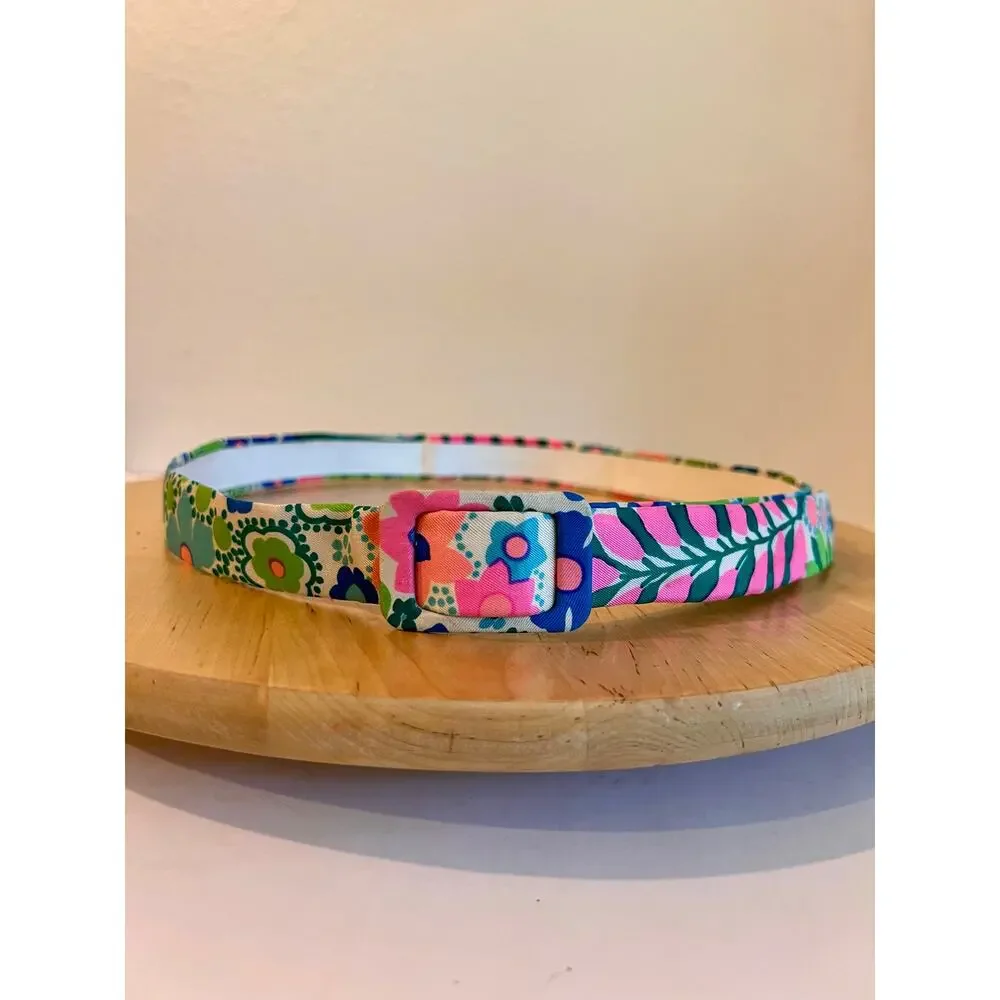 Vintage 1970s Bright Floral Mod Print Fabric Wrap Belt Size Large - Free Size
